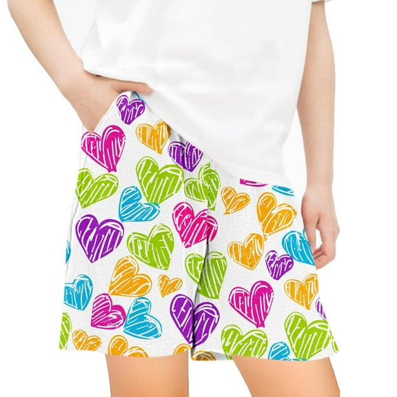 Odeerbi 5-14 Years Kids Boys Girls Summer Love Print Shorts Workout Athletic Sports Shorts Cute Casual Breathable Loose Shorts with Pockets