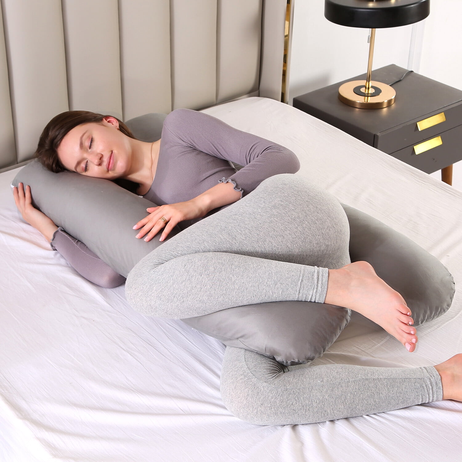 Eurhowing Large Body Pillow, Full Body Pillow for Side Sleeper, Long Bed Pillow with Detachable Cover for Adults, Hypoallergenic Cooling Fabric (47in, Gray)