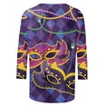 thumbnail image 5 of Jsaierl 2025 Shirt 3/4 Sleeve Mardi Gras Womens Fancy Blouse Carnival T-shirts Mask Print Tunic Theme Party Round Collar Tee, 5 of 5