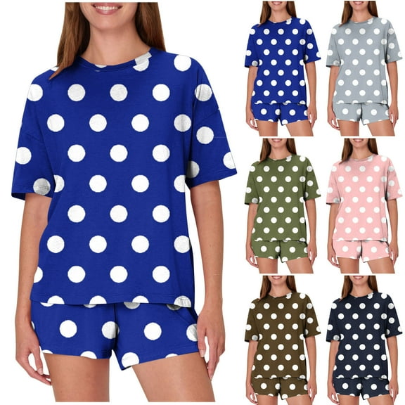 Summer Ladies Nightwear Clearance Akafmk Women's Pajama Sets, Cotton Pajamas for Women Set, Women's Casual Loose Printing Round Neck Short Sleeved Shorts Pajamas Suit