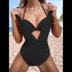 thumbnail image 4 of Traje de Baño de una Pieza con Cintura Alta y Tirantes Anchos para Mujer, Color Negro, Talla M, 4 of 10