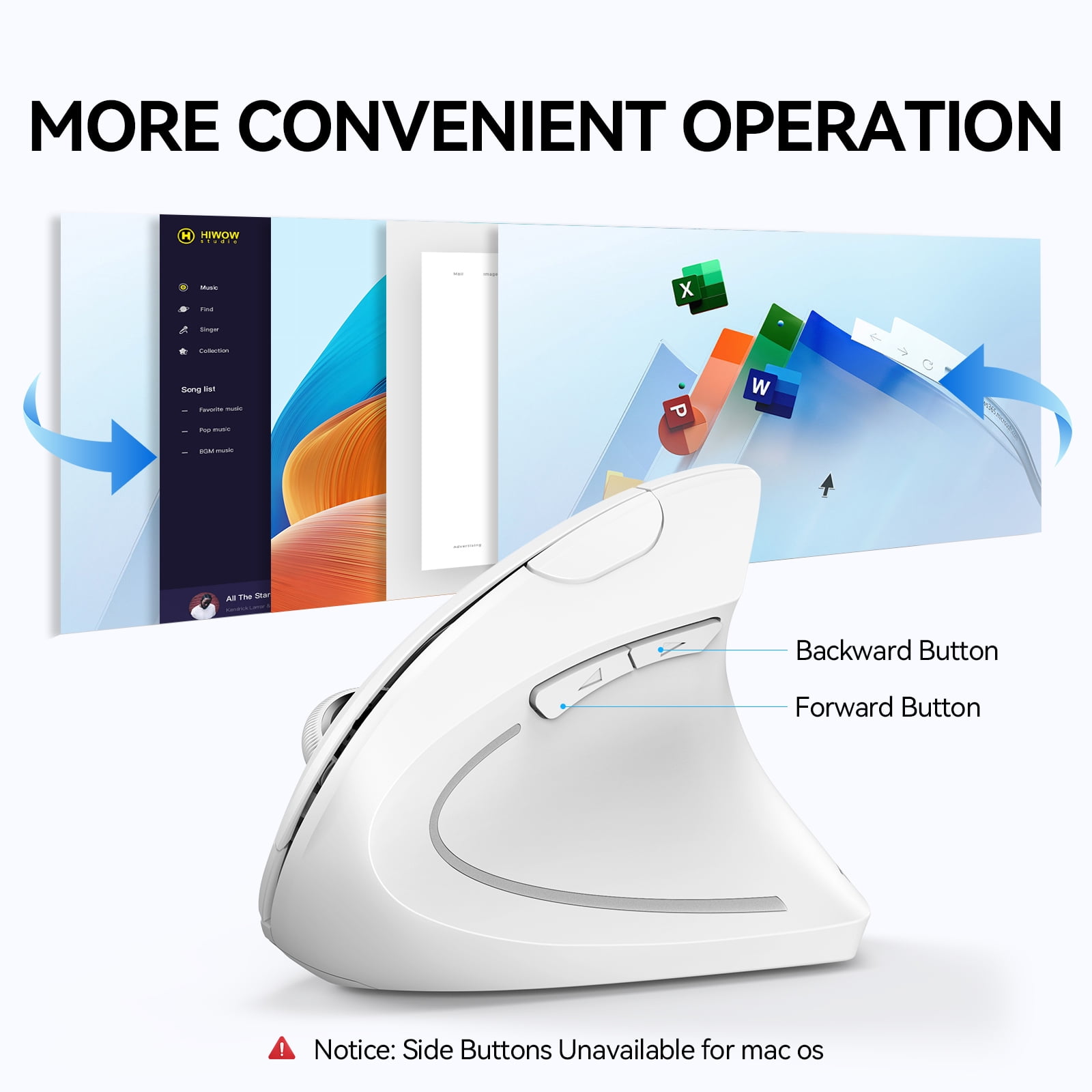 TECKNET Ergonomic Mouse, Wireless Bluetooth Vertical Mouse, 4800 DPI Optical Tracking, 6 Adjustable DPI, Quiet Clicks, 2.4GHz with USB A Receiver, 12 Months Battery, 6 Buttons, Wide Compatibility