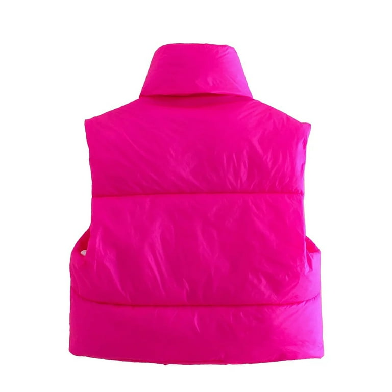 Pink sleeveless puffer jacket sale