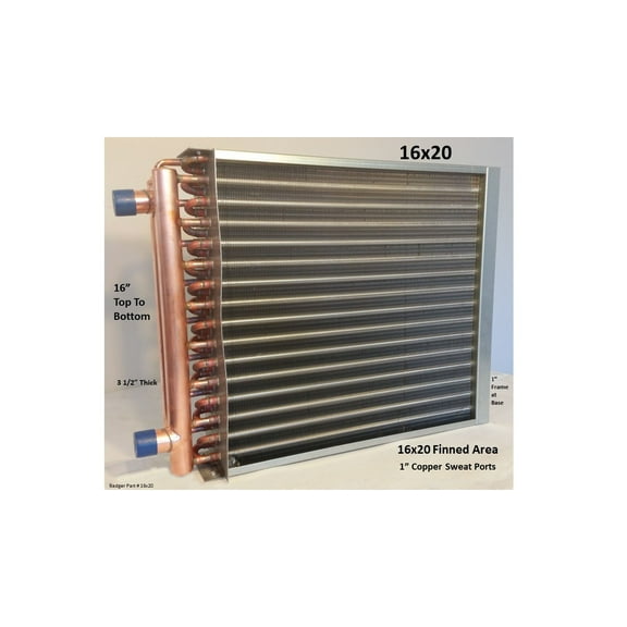 16x20 Water to Air Heat Exchanger 1" Copper Ports with install kit