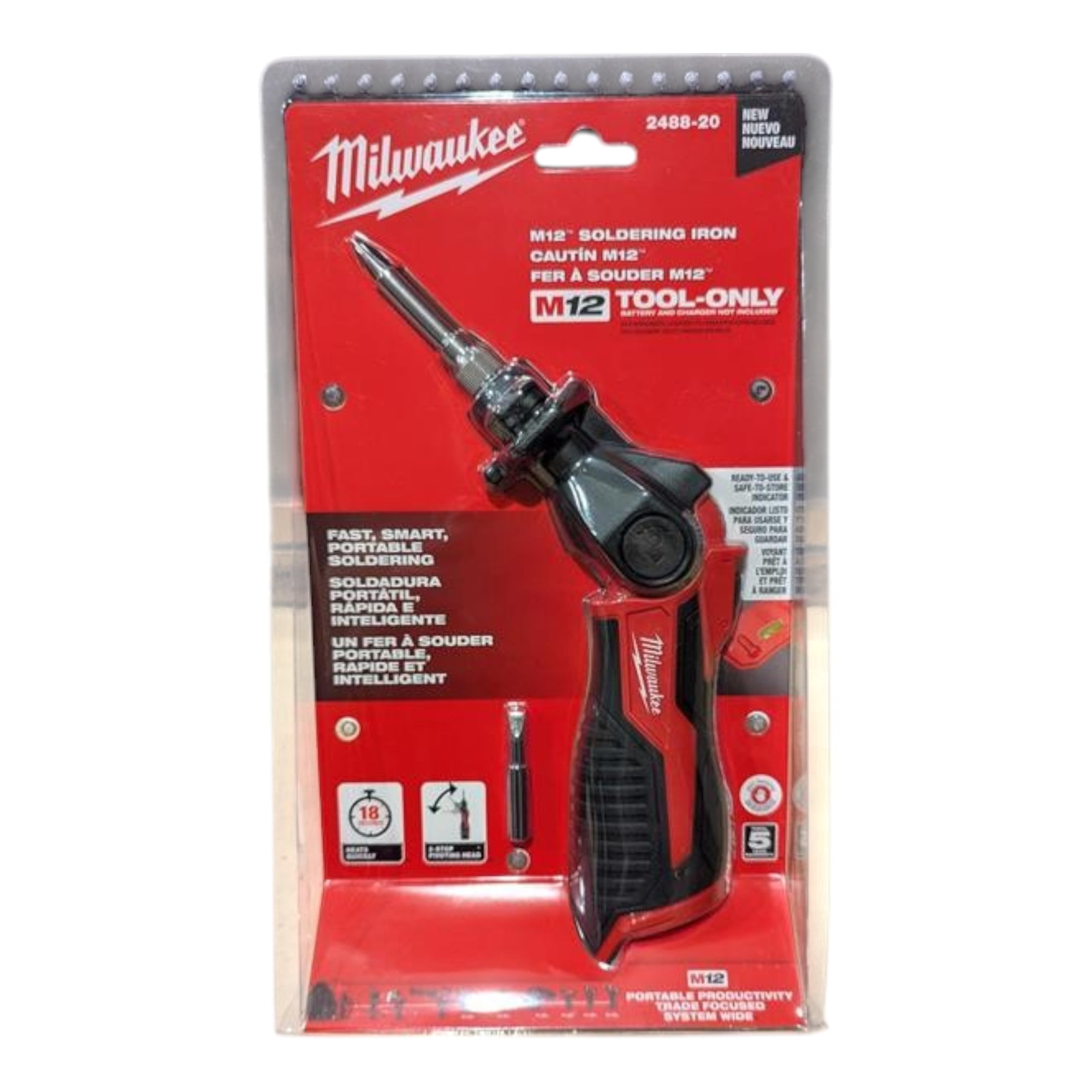 Milwaukee 2488-20 M12 Cordless Soldering Iron – Heats in 18 Seconds, Pivoting Head, REDLINK Indicator (Bare Tool)