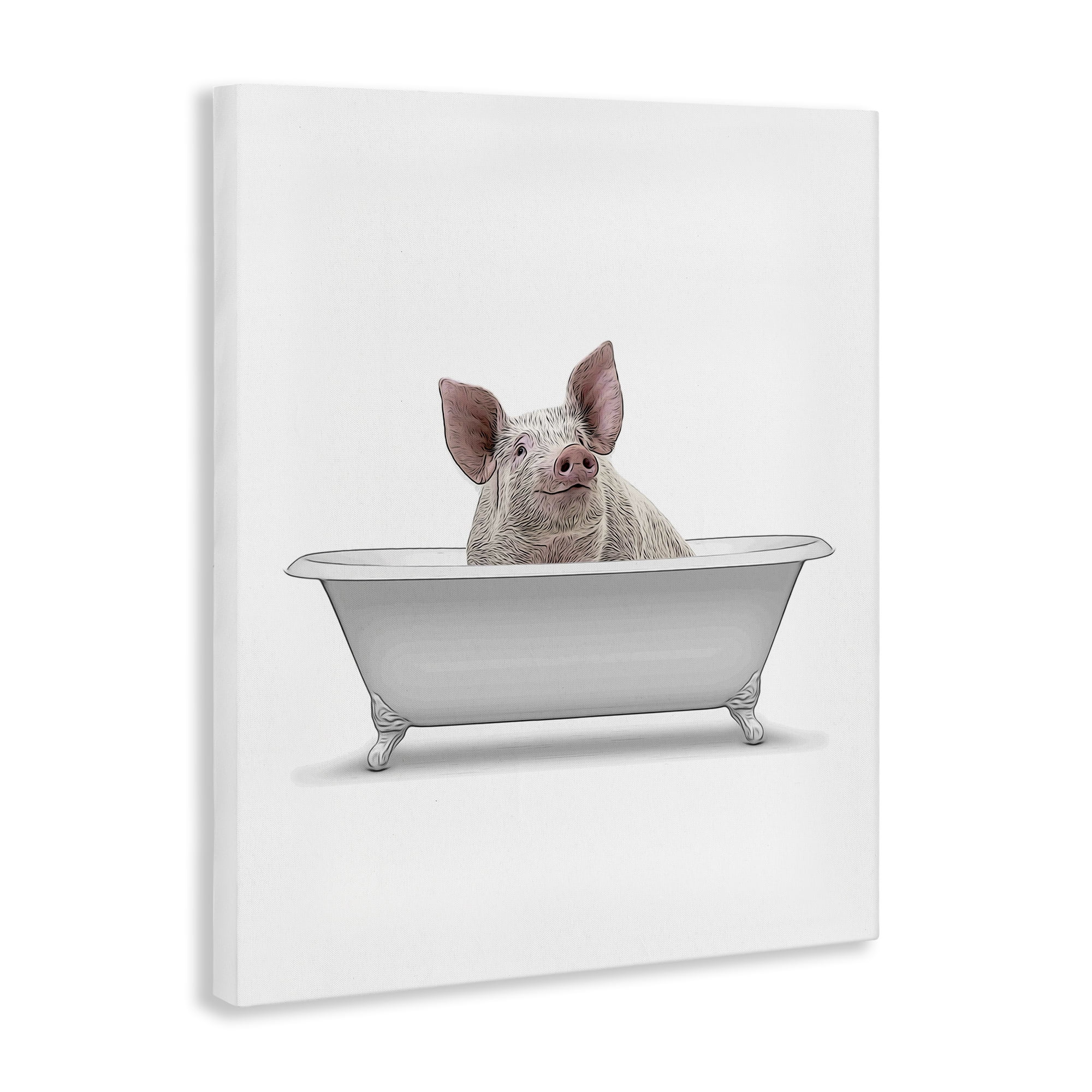 Stupell Industries Traditional Pig in Bath Bath & Laundry Painting Wrapped Canvas Art Print Wall Art, 24 x 30