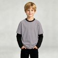 thumbnail image 4 of WDWYY Boys Striped Long Sleeve T Shirt Loose Fit Soft Stretchy Crew Neck Fake Two-Piece Casual Tee Orange 3-4Y, 4 of 8