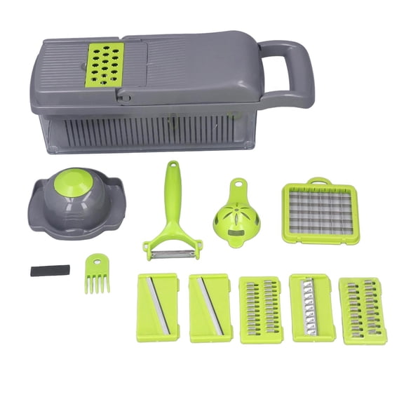 Yajisi 8-Blade Multifunctional Vegetable Chopper, Food Cutter with Container & Hand Guard, Stainless Steel Blades for Slicing, Dicing & Shredding, 14.57 x 5.12 x 4.33 in