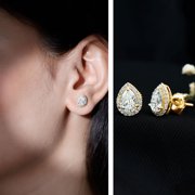 Rosec Jewels Moissanite Teardrop Earrings Studs Screw Back (D-VS1 Grade) - Hypoallergenic Silver Pear Shaped Earrings - Gift for Women