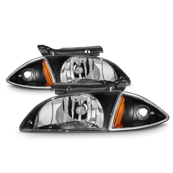 Black 2000-2002 Chevy Cavalier Headlights Corner Lamps 4 Pcs 00 01 02 Left Right