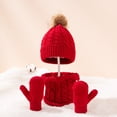 thumbnail image 1 of Traje de 3 piezas para niños, bufanda, guantes, gorro de punto, lana retorcida, protección contra el frío y el calor (rojo), 1 of 5