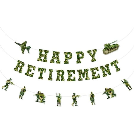 Army Party Decorations for Adults Camouflage Happy Retirement Banner Military Retirement Party Decoration Military Soldier Army Retirements Party for Army Farewell We Will Miss You Party Supplies