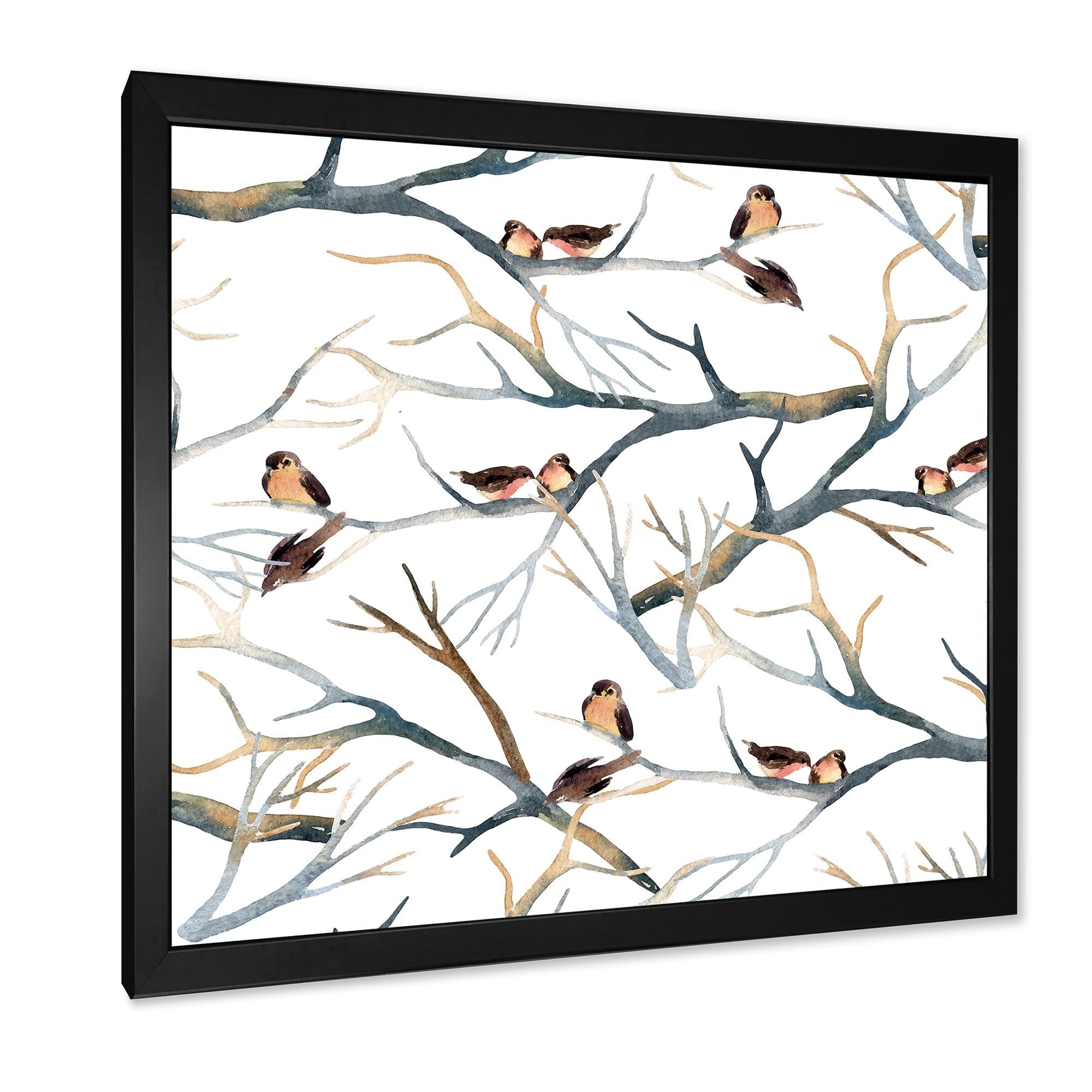 Designart 'Little Birds Sitting On The Tree Branches I' Traditional Framed Art Print