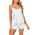 thumbnail image 2 of Deago 2 Piece Women V Neck Sexy Lingerie Satin Sleepwear Pajamas Cami Shorts Set Nightwear (White, S), 2 of 6