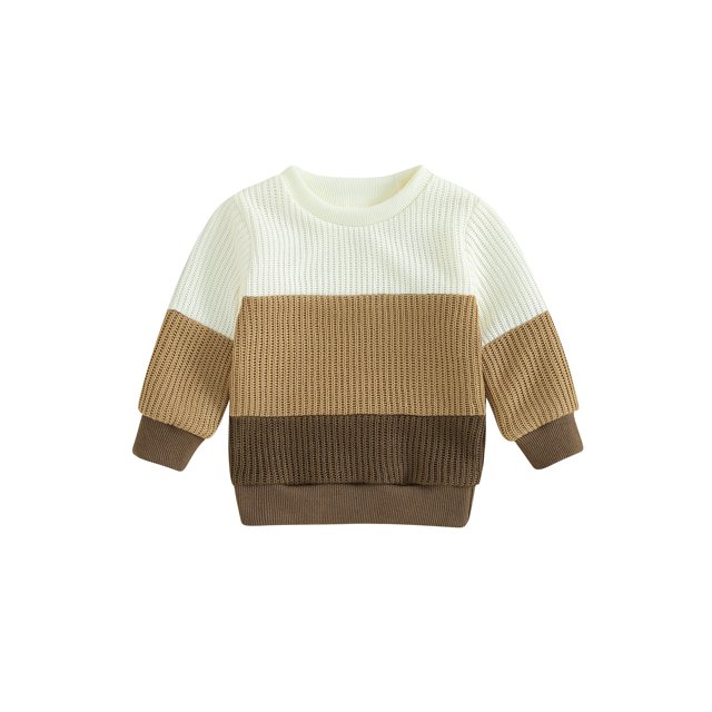 FOCUSNORM Chandail d'Automne pour Bébé Contraste Couleur Manches Longues Col Rond Tricot Chandail en Molleton d'Hiver
