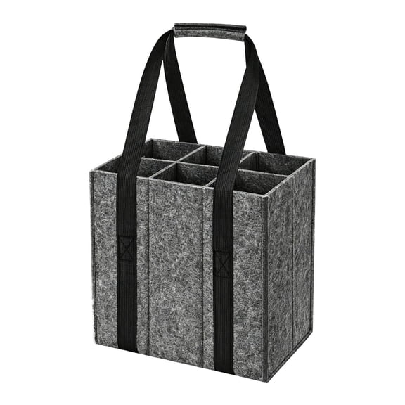 6 Slot Felt Wine Tote Bag with Handle, Reusable Divided Wine Carrier Portable Bottle Holder, Multi Compartment Wine Storage Organizer for Party Picnic Camping Travel Gift Accessories