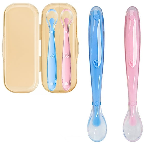 Baby Silicone Spoon,2 Pcs Soft Training Feeding Spoons for First Stage Baby and Infant, High Temperature Resistant Biting Spoon Non-Slip Handle, Dishwasher Safe and Boilable