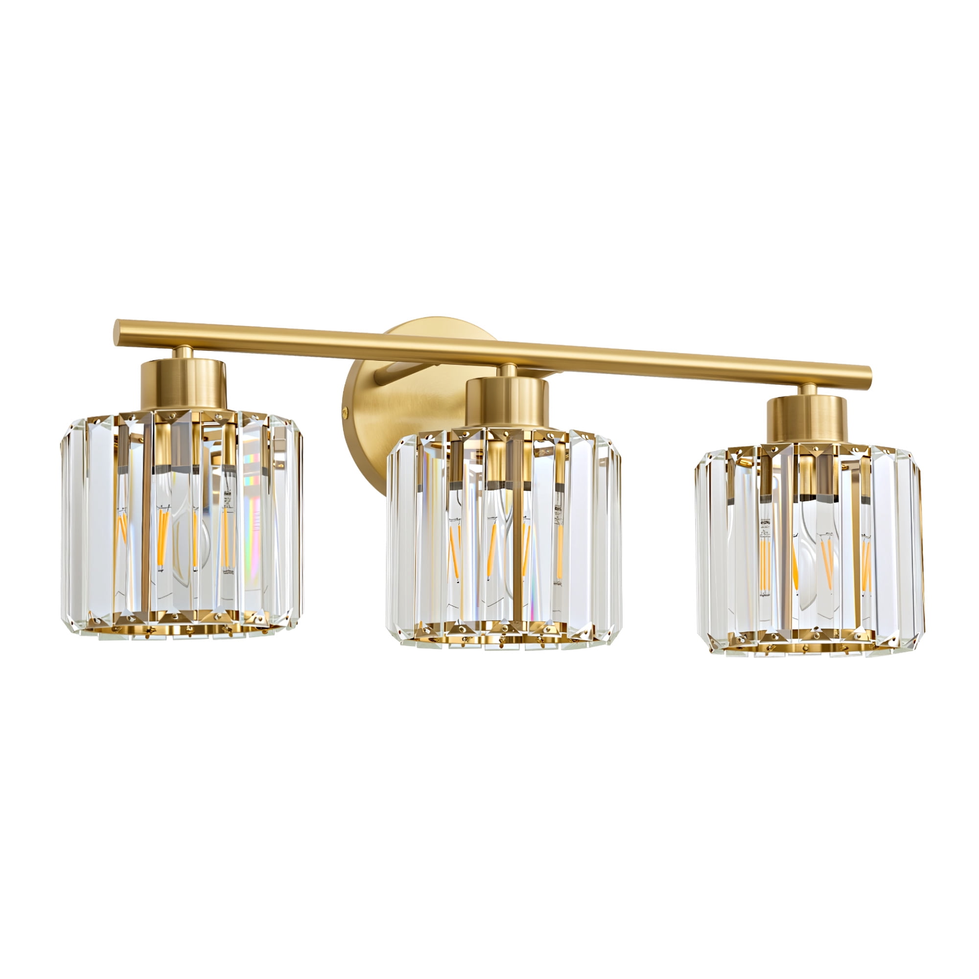 Deyidn Gold Vanity Light, 3-Light Modern Bathroom Fixture with K9 Crystal Shades, 22 Inches, Dimmable