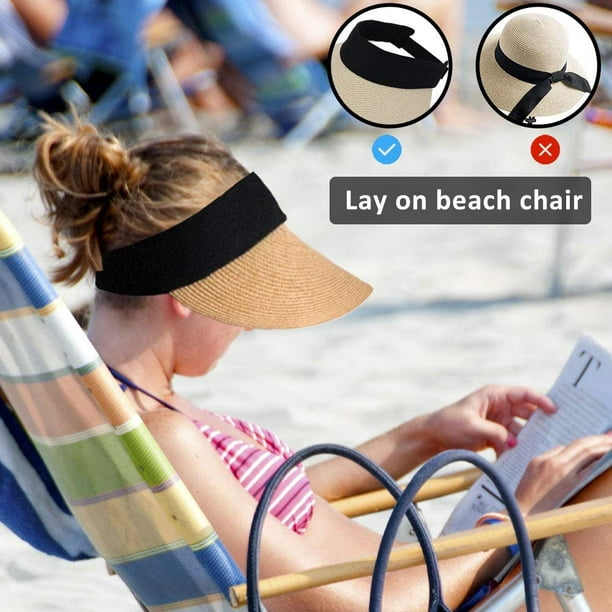 Women Straw Sun Visor Hat Wide Brim Summer UV Protection Beach Cap Foldable  Packale Korean Style 