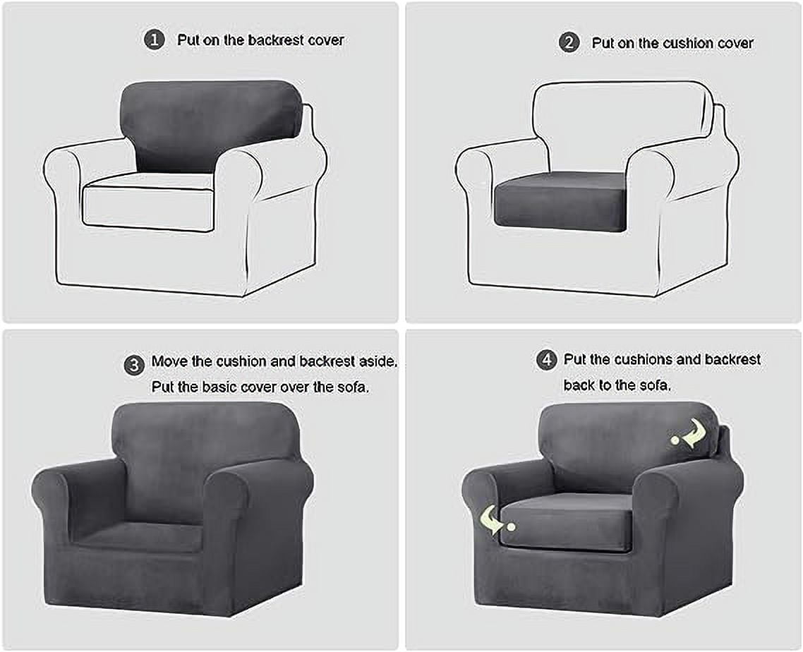 Namzi 3 Pieces Stretch Armchair Sofa Cover for 1 Seater Couch Soft Washable Sofa Slipcover with Individual Backrest and Cushion Cover for Kids Cats Dogs (Light Grey,1 Seat)