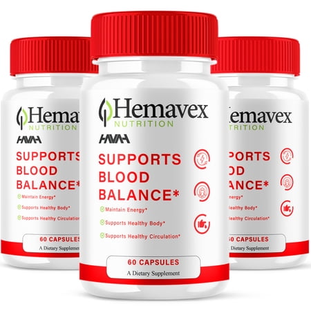 (3 Pack) Hemavex Gluco Capsules, Hema Vex Blood Support Supplement (180 Capsules)