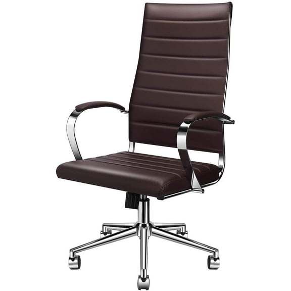 LUXMOD High Back Office Chair Brown, Ergonomic Office Chair in Vegan Leather, Ergonomic Desk Chair with Back Support, Highback Office Chair Brown Executive Chair, Manager Chair