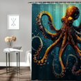 thumbnail image 2 of PRATYUS Gold Octopus Shower Curtain Navy Nautical Sea Kraken Vintage Octopus Tentacles Ocean Animal Marine Life Adventure Cool Fabric Decor Bathroom Curtain Set with Hooks 60x72, 2 of 7