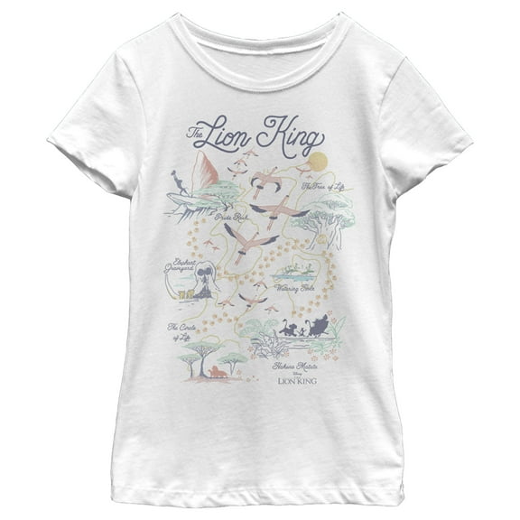 Girl's Lion King Pride Land Map  Graphic Tee White Medium