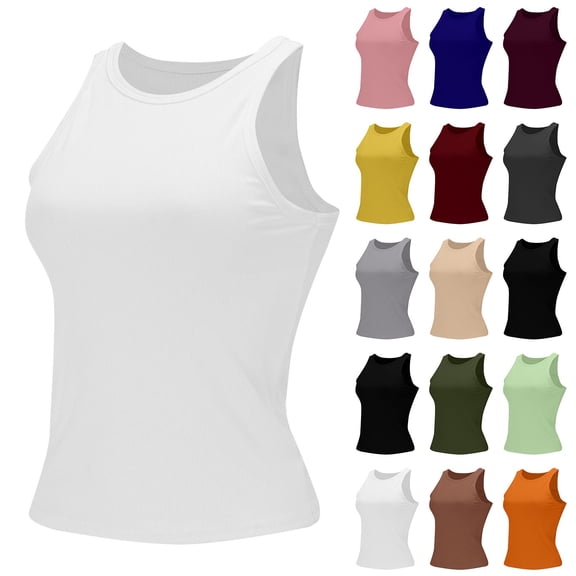 Delayuji Womens Sleeveless Tank Top Blouse Racerback Slim Top Knit Ribbed Shirt Breathable Women's Blouse Fitness Tank Top Blue