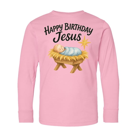 Inktastic Happy Birthday Jesus Nativity Christmas Long Sleeve Youth T-Shirt