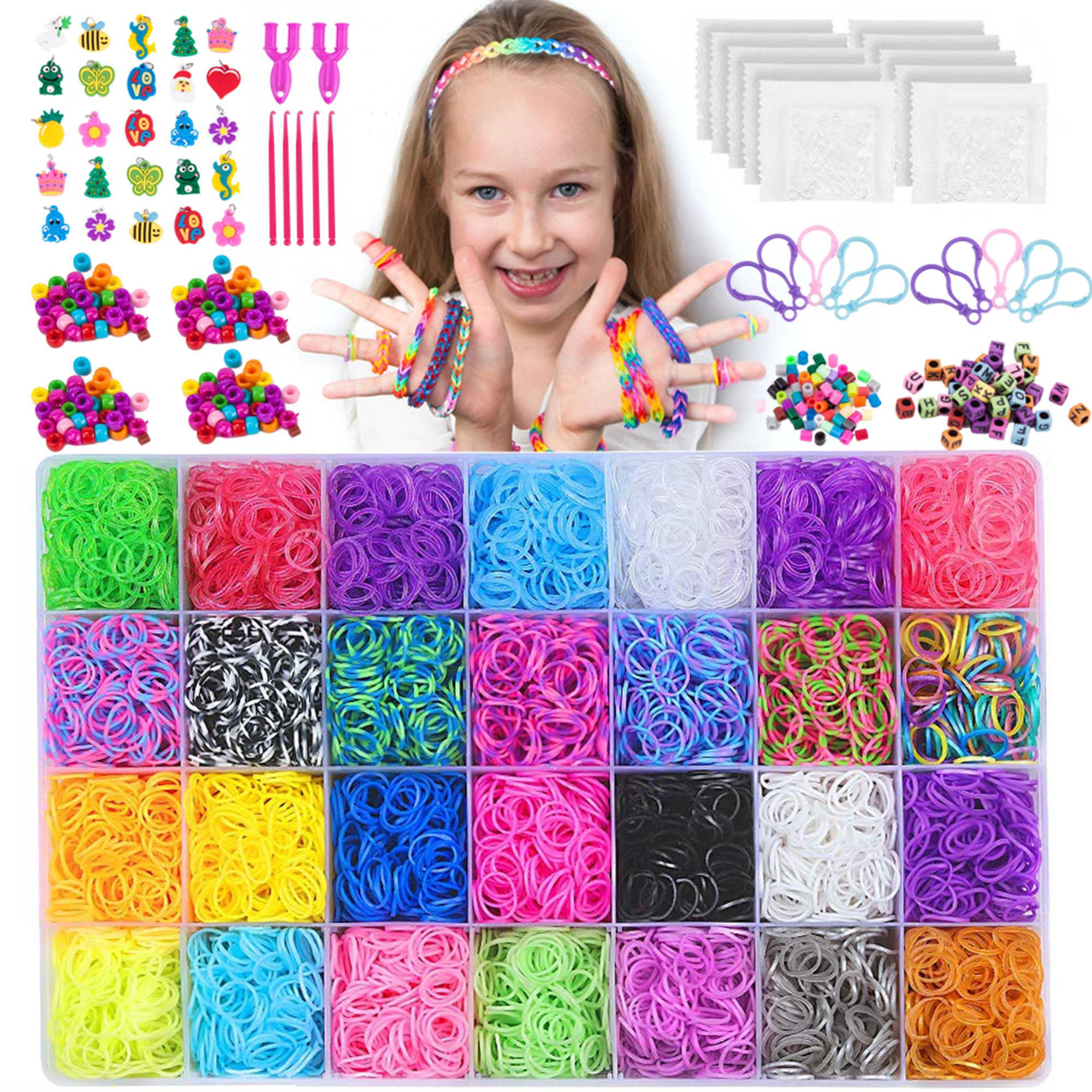 Rubber Bands Loom Band Bracelet Refill Kids Rainbow Craft Clip Hair Accessories 