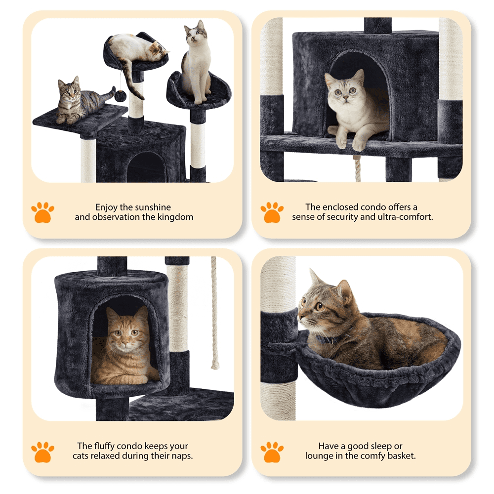Alden Design 79″ H Multilevel Cat Tree with 2 Condos Basket Scratching Posts, Black