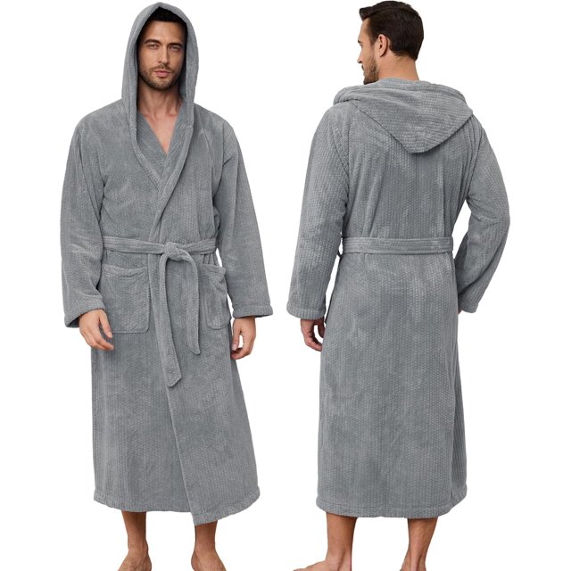 Men's Bathrobe with Hood, Soft Long Towel Robe for Men - Super Absorbent Quick Dry yet Warm
