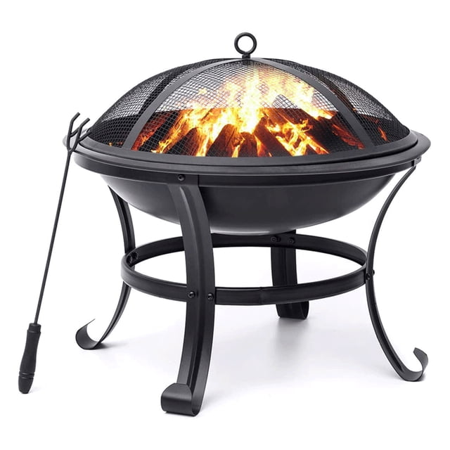 Wood Burning Fire Pit Firepit with Poker for Camping Patio Deck Backyard