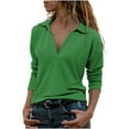 thumbnail image 1 of Yuyuzo Chemises à Manches Longues pour Femmes Col en V Couleur Unie Col Rond Tunique Chandail Tops Blouses, 1 of 5