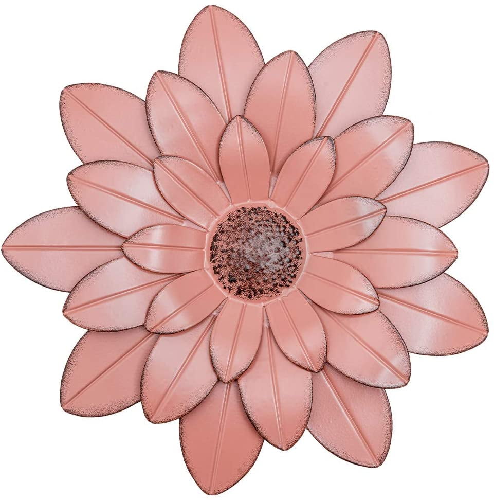 Metal Flower Wall Decor, 13inch Pink Large Outdoor Metal Wall Art, Home