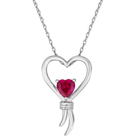 Knots of Love Sterling Silver Lab-Created Ruby Heart Pendant, 18