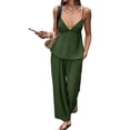 thumbnail image 2 of Women's Wide Leg Sets Deep Neck Camisole Tank Tops Matching 2 Piece Set Pants Outfit Top Green M, 2 of 7