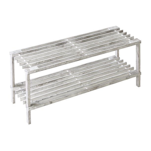 Honey Can Do 2Tier Wood Shoe Rack, Grey