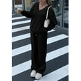 thumbnail image 4 of PRETTYGARDEN Casual Winter Two Piece Sets for Women V Neck Sweatshirt Loose Wide Leg Pants Tracksuit Knit Fall Outfits, 4 of 10