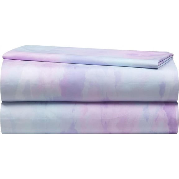 3-Piece Twin Sheet Set,Purple Watercolor Tie-Dye Design,Includes Fitted Sheet, Flat & Pillowcase,Soft Microfiber Bedding for Girls Teens