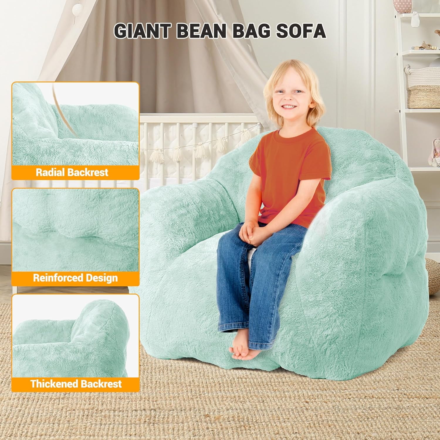 Acekid Bean Bag Chair With Filler Included Large Beanbag Chairs For Adults Machine Washable Memory Foam Bean Bag Chair Ultra Soft Faux Fur Fabric Round Fluffy Sofa For Living Room