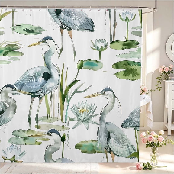 Erosebridal Transitional Heron Bird Shower Curtain 72Wx72L,Dreamy Animals Bathroom Curtain,White Gray