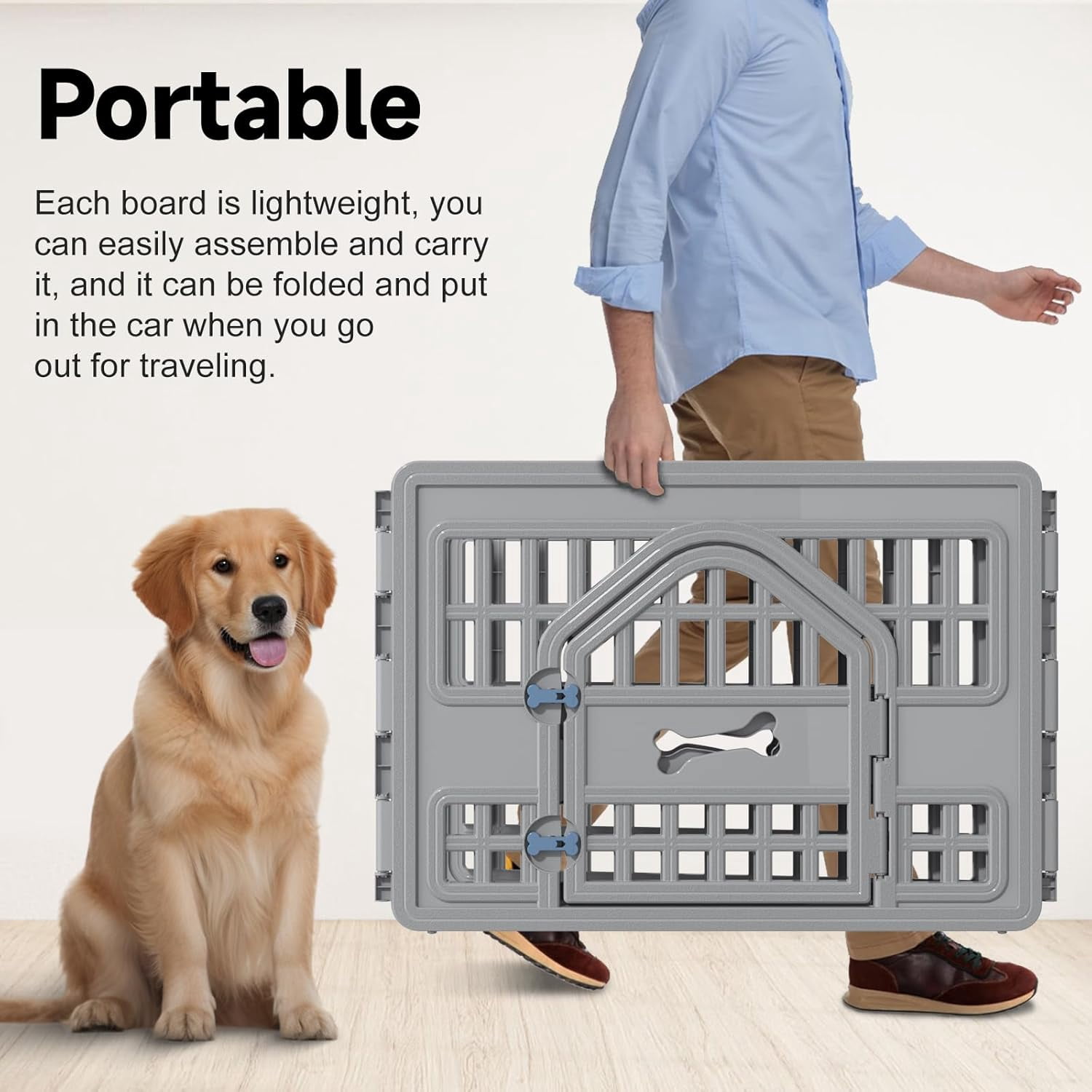 LEHOME Dog Pet Playpen Gate for Dogs Cats Safe Secure Indoor Outdoor Pet Fence with Gate Easy to Clean Keep Pets Secure (Gray, 67.24 * 67.24 * 23.7, 6)