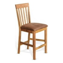 Marv Counter Height Chair Set of 2- Faux Leather- Light Brown- 24 Inch