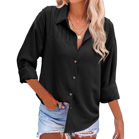 Tops for Women Long Sleeve Pullover V Neck Button Casual Shirts Top