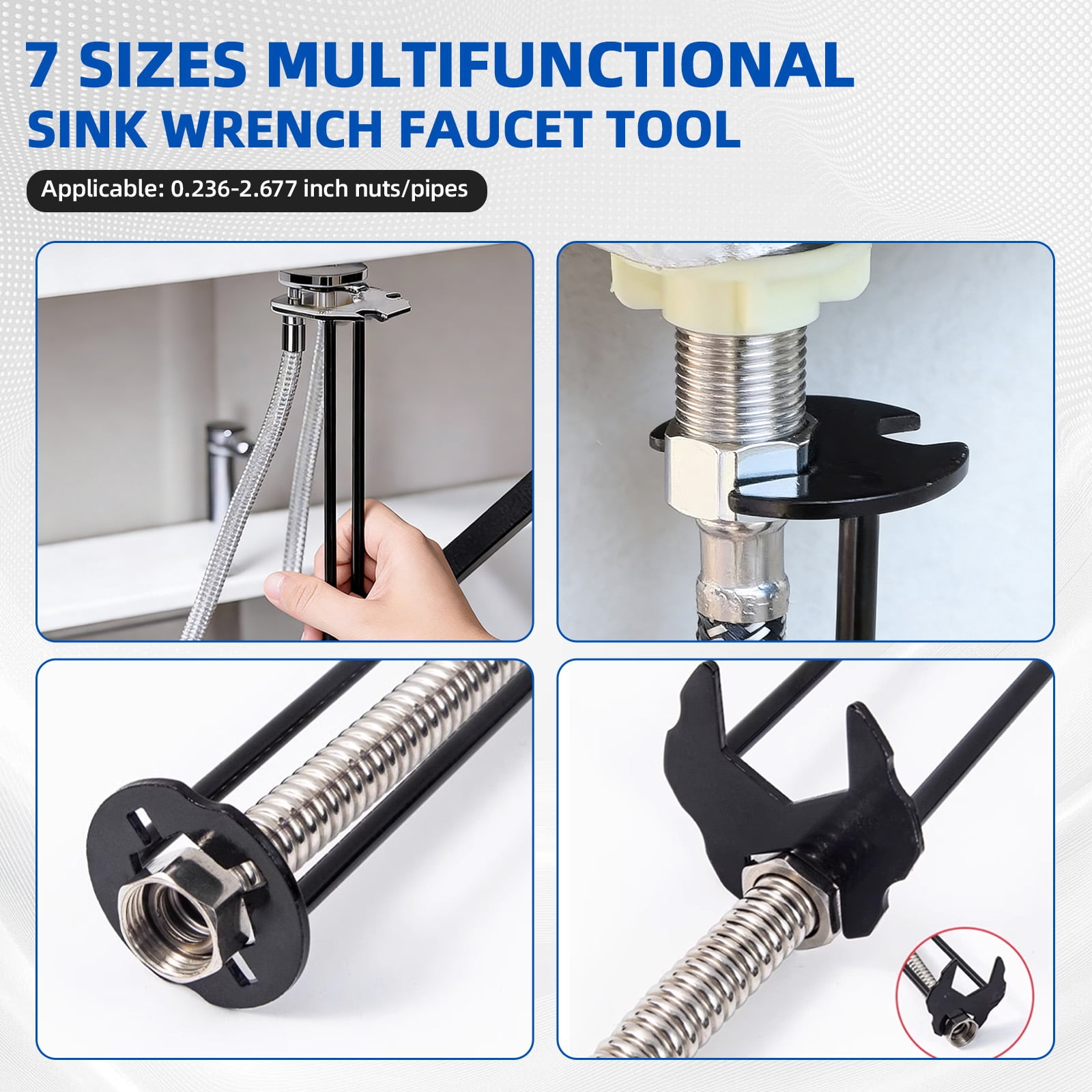 6-piece sink wrench set, 8-in-1 sink and bathroom faucet wrench, adjustable wrench with wide jaws and short handle, 6-75 mm, universal plumbing tool, suitable for sink basins, pipes, and nut removal