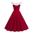 thumbnail image 2 of AUNVITO Women's Cocktail Dress Off-Shoulder Sleeveless Color Block Circle Skirt Vintage Retro Style, 2 of 3