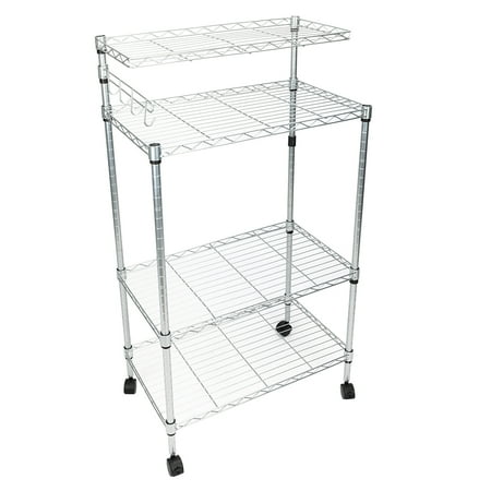 A Baker Bar Clearance! Microwave Cart, SEGMART 4-Tier Kitchen Island On Wheels, Heavy Duty Storage Shelves with 3-Tier Shelves, 1 Top Shelf, Hanging Bar with 4 Hooks, Metal Bakers Rack Holds up to 176 lbs, Q1499 ()