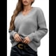 thumbnail image 3 of Suéter de Larga con Cuello en V para Mujer, Suéter Holgado de Punto Grueso de Gran Tamaño. Gris XL, 3 of 8